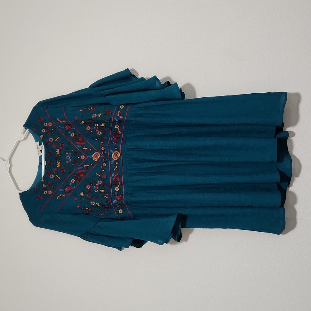 Umgee Blue Floral Embroidered Midi Dress